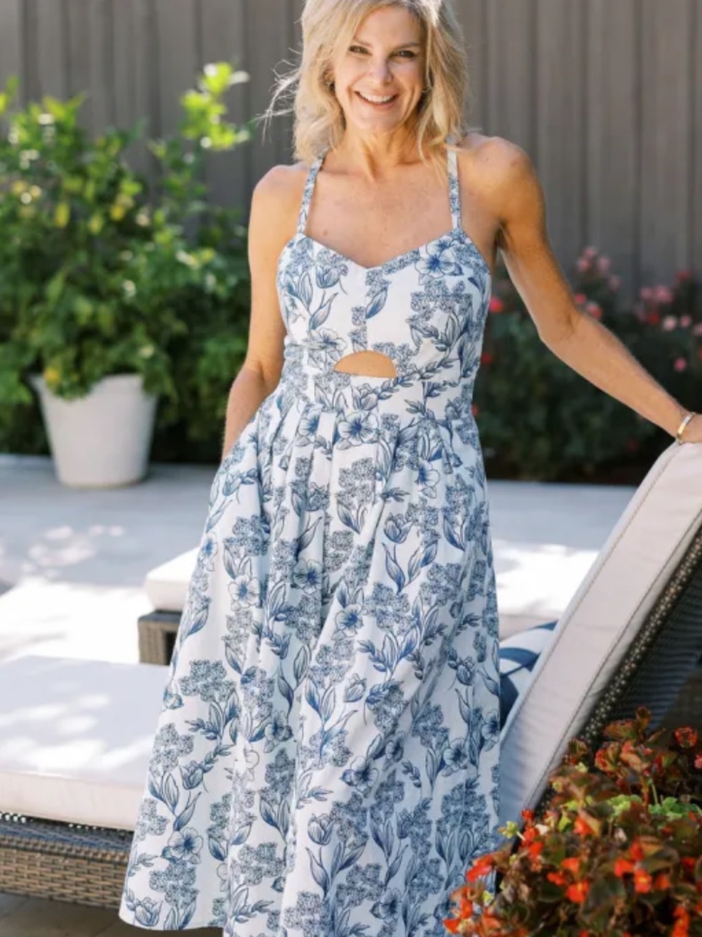 Allison New York Blue Floral Cutout Maxi Dress with Spaghetti Straps